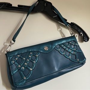 BCBG Paris mini bag, clutch, handheld or shoulder purse teal blue NWOT
